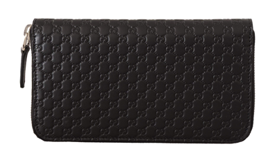 Gucci Black Wallet Microssima Leather Zipper Wallet