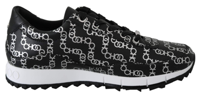 JIMMY CHOO BLACK AND SILVER LEATHER MONZA SNEAKERS