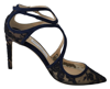 JIMMY CHOO NAVY BLUE LANCER 85 SANDALS PUMPS