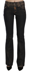 JOHN GALLIANO BLACK WASHED MID WAIST FLARED DENIM PANTS COTTON