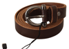 JOHN GALLIANO BROWN LEATHER LOGO DESIGN ROUND BUCKLE WAIST BELT