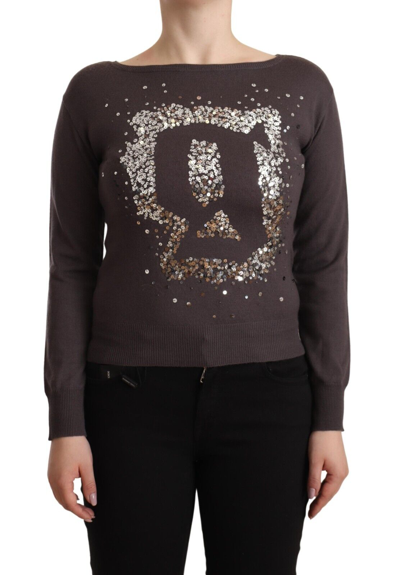 John Galliano Brown Wool Sequined Long Sleeves Pullover Sweater