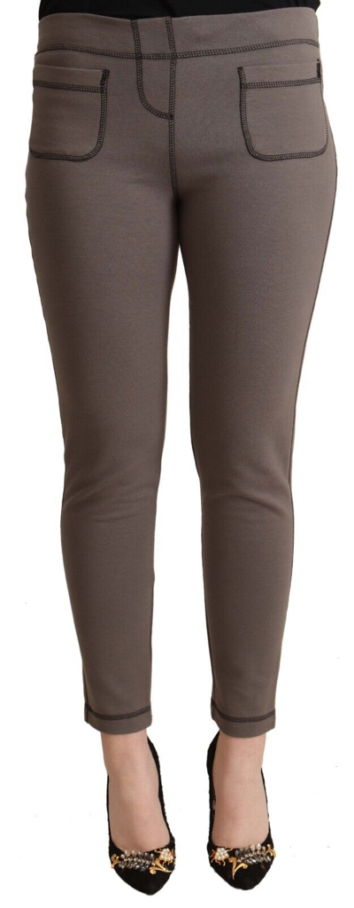 John Galliano Grey Cotton Mid Waist Stretch Leggings Cropped Trousers