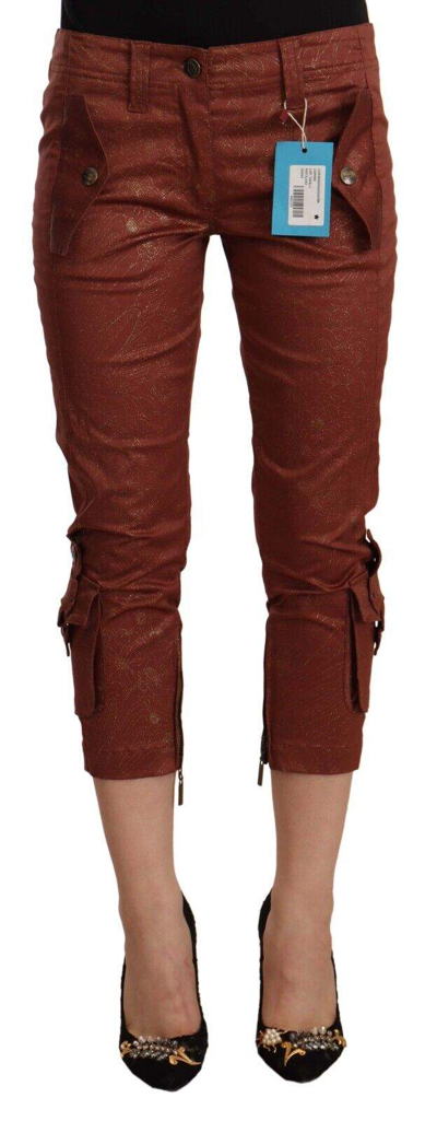 Just Cavalli Brown Lurex Mid Waist Cotton Cropped Capri Trousers