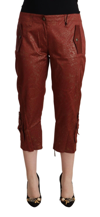 Just Cavalli Brown Lurex Mid Waist Cotton Cropped Capri Pants In Brown