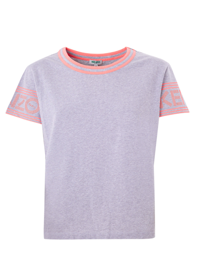Kenzo Grey Mélange Cotton T-shirt With Contrasting Logo