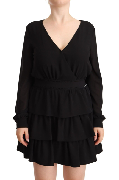 Liu •jo Liu Jo Black Polyester Long Sleeves V-neck Mini A-line Women's Dress