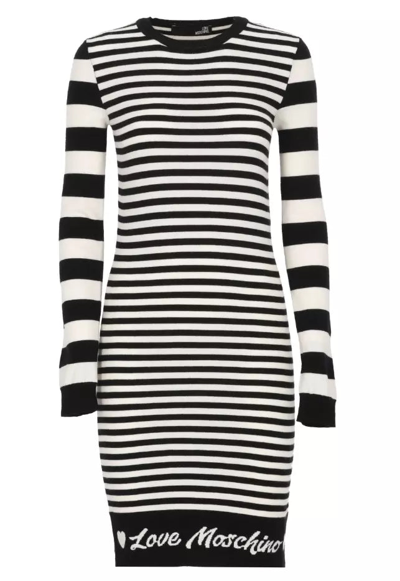 Love Moschino Striped Knitted Mini Dress In Black