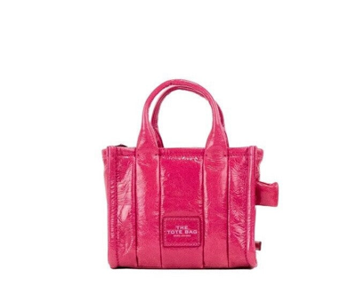 Marc Jacobs The Shiny Crinkle Micro Tote Magenta Leather Crossbody Bag Handbag In Yanliş