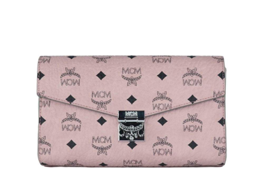 Mcm Soft Pink Signature Diamond Logo Leather Clutch Crossbody Handbag