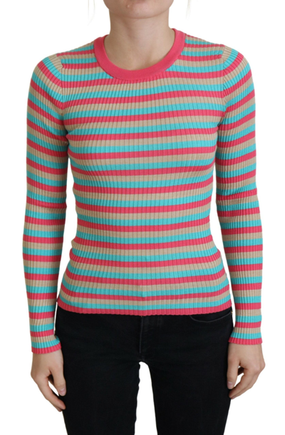Dolce & Gabbana Multicolor Crewneck Pullover Silk Sweater