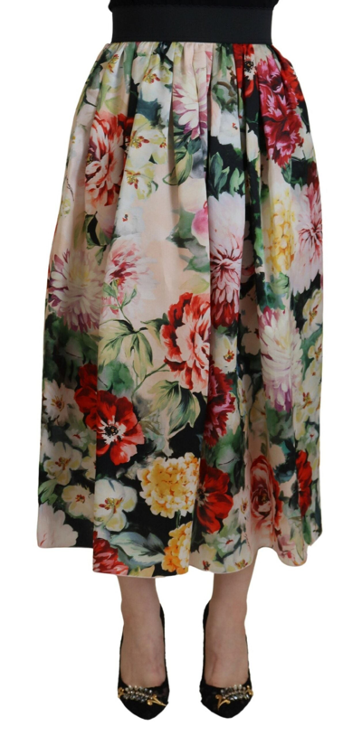 Dolce & Gabbana Multicolor Floral Silk High Waist Aline Skirt