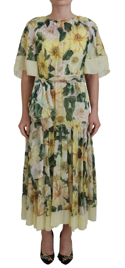 DOLCE & GABBANA MULTICOLOR SILK FLORAL PRINT LONG MAXI DRESS
