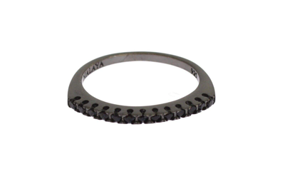 Nialaya Black Cz Rhodium 925 Silver Womens Ring