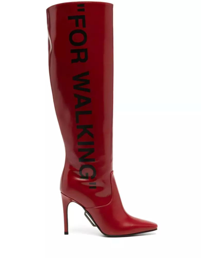 Off-white Off- Leather Women's Boot In Red