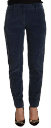 Peserico Blue Mid Waist Cotton Stretch Tapered Pants In Blue