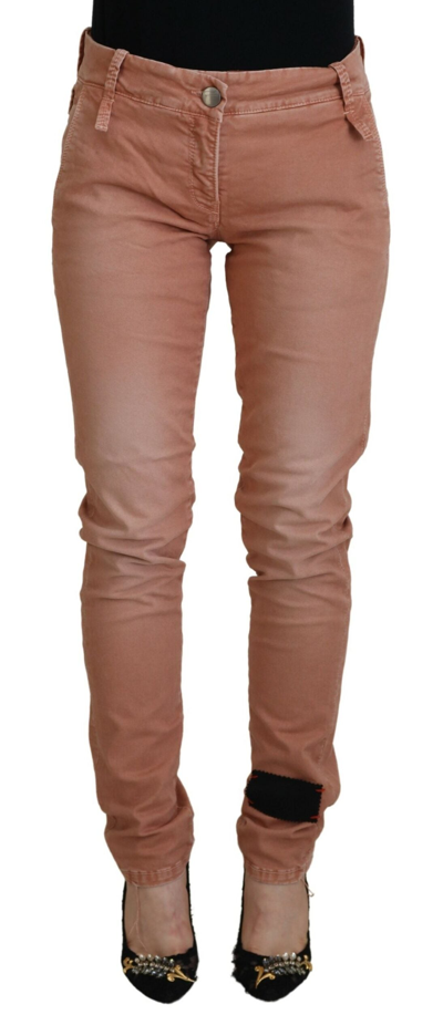 Acht Pink Mid Waist Slim Fit Women Casual Trousers
