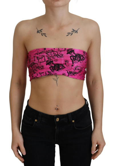 John Galliano Pink Newspaper Print Bra Cropped Blouse