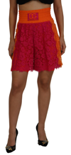 DOLCE & GABBANA PINK ORANGE LACE COTTON HIGH WAIST SHORTS