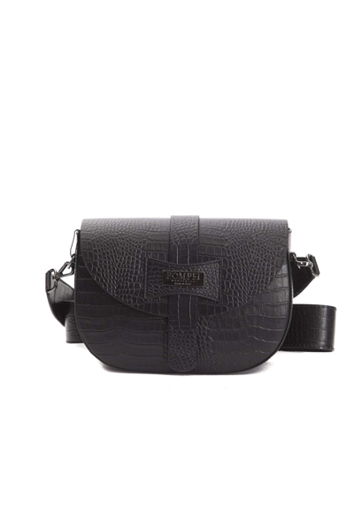 Pompei Donatella Elegant Croc-effect Leather Crossbody Women's Bag In Black