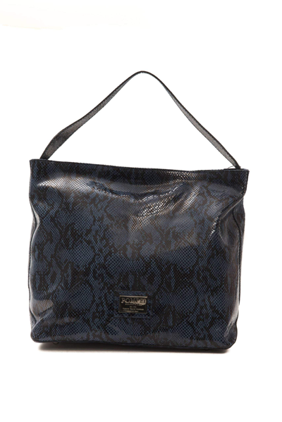 Pompei Donatella Elegant Python Print Leather Shoulder Women's Bag In Blue