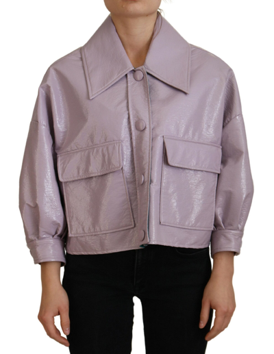Dolce & Gabbana Purple Cotton Button Down Cropped Jacket