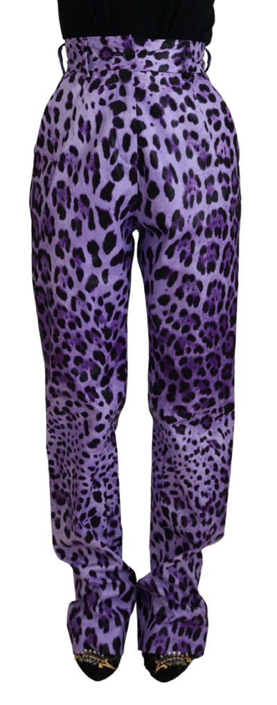 DOLCE & GABBANA PURPLE LEOPARD PRINT HIGH WAIST PANTS