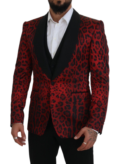 Dolce & Gabbana Red Sicilia Leopard Formal 3 Piece Set Suit