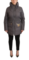 Roccobarocco Gray Quilted Long Sleeves Logo Patch Full Zip Jacket In Gray