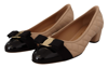 FERRAGAMO BEIGE AND BLACK NAPPA LEATHER PUMPS