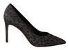 Sofia Black Leopard Leather Stiletto High Heels Pumps Shoes In Black