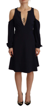 TWINSET BLACK LONG SLEEVES OPEN SHOULDER A-LINE DRESS