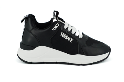 Versace Black And White Calf Leather Sneakers