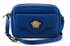 Versace Blue Calf Leather Camera Shoulder Bag In Blue