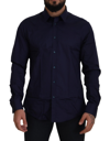 Versace Dark Blue Cotton Formal Dress Trend Shirt In Blue