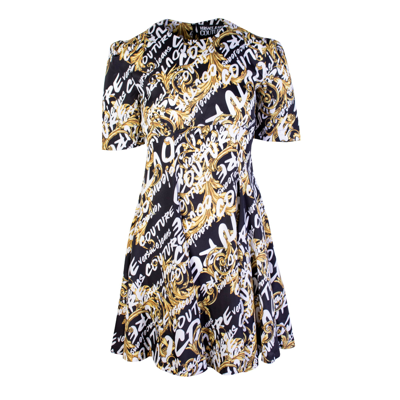 Versace Jeans Baroque Printed  Couture Dress In Black
