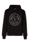 Versace Jeans Black Cotton Logo Details Hooded Sweatshirt In Black