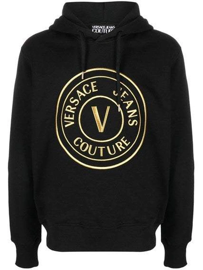 Versace Jeans Black Cotton Logo Details Hooded Sweatshirt