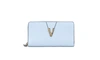 Versace Large Cornflower Grainy Leather Gold Monogram Zip Around Clutch Wallet In Liliac