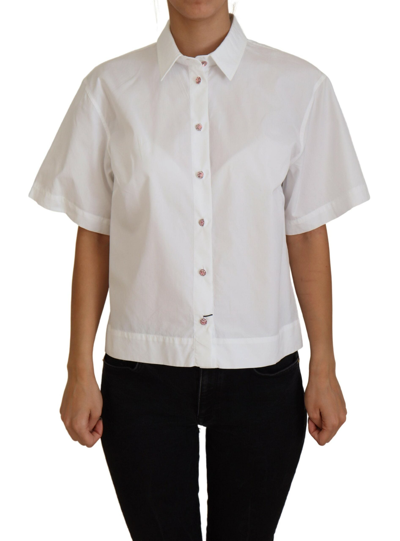 Dolce & Gabbana White Cotton Button Front Short Sleeve Top