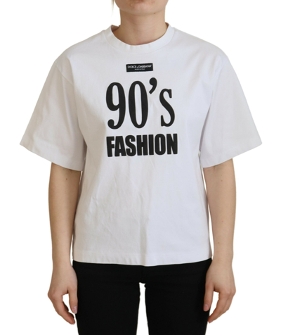 Dolce & Gabbana White Cotton Printed Short Sleeve Top T-shirt