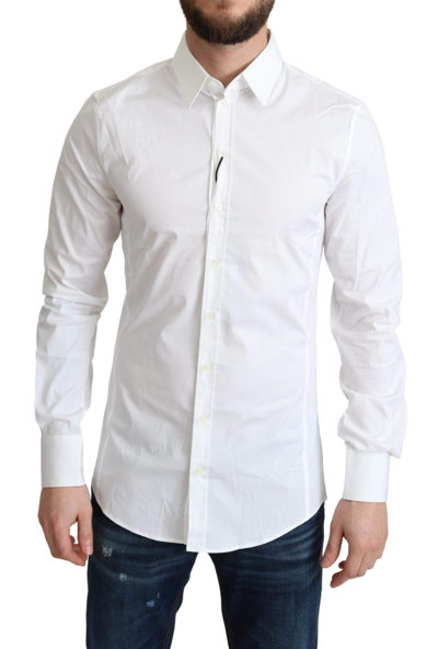 Dolce & Gabbana White Cotton Stretch Men Formal Sicilia Shirt