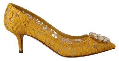 Dolce & Gabbana Yellow Taormina Lace Crystal Heels Pumps Shoes