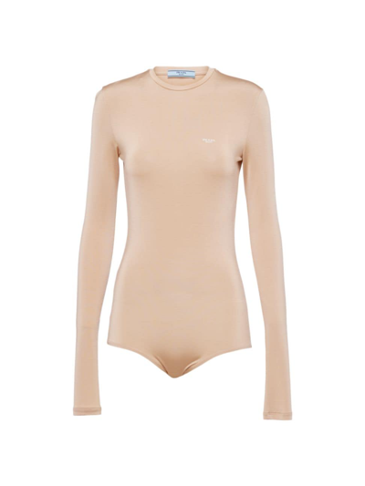 Prada Long-sleeved Bodysuit In Cameo