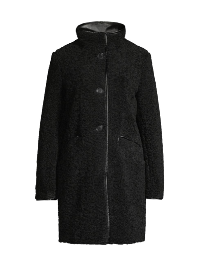 Sam Edelman Water Repellent Faux Fur Teddy Coat In Black