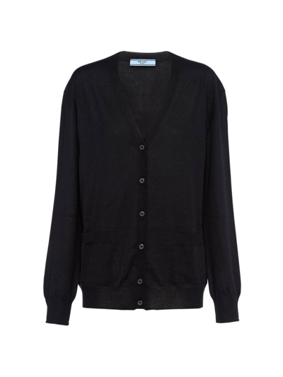 Prada Wool And Cashmere Cardigan In Black