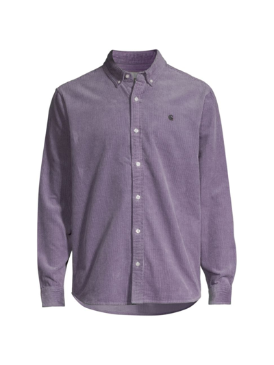Carhartt Madison Logo-embroidered Cotton-corduroy Shirt In Purple