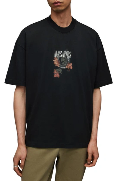Allsaints Amulet Oversized Graphic Tee In Jet Black