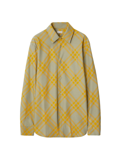 Burberry Check-plaid Cotton Shirt In Beige Multi