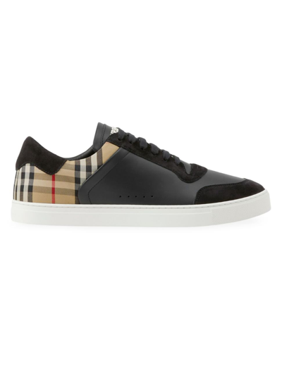 Burberry Men's Stevie Check Leather & Canvas Trainers In Black Check